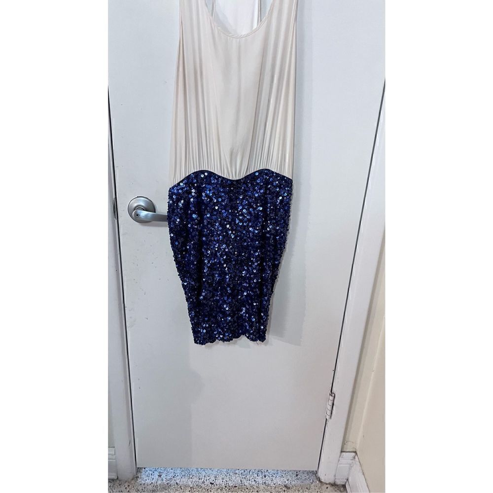 Parker Womens Silk Sequin Beaded Sleeveless Cocktail Dress White Blue Size 4 NWT